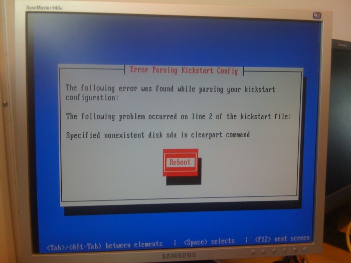Kickstart sda error